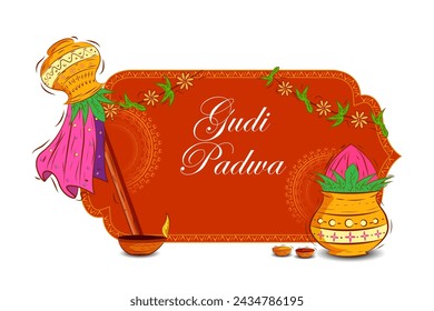 vector illustration of Gudi Padwa holiday religious festival background of Maharashtra India
