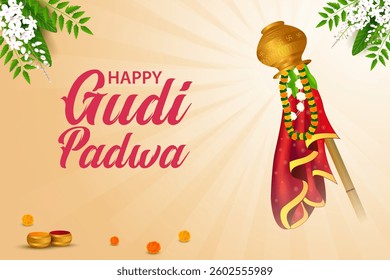 vector illustration of Gudi Padwa holiday religious festival background of Maharashtra India
