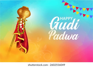vector illustration of Gudi Padwa holiday religious festival background of Maharashtra India