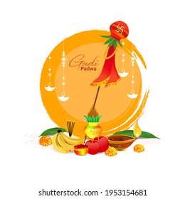 Vector Illustration of Gudi Padwa. New Year Day of Chaitra Month in Hindu calendar celebrated as a Gudi Padwa.