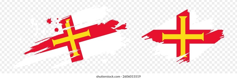 Vector illustration of Guernsey flag in brush stroke effect on transparent background