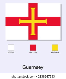 Vektorgrafik der Flagge von Guernsey einzeln auf hellblauem Hintergrund. Illustration Guernsey Flag mit Farbcodes. So nah wie möglich am Original. einsatzbereit, einfach zu bearbeiten. 
