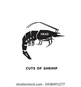 vector illustration guide Meat cuts set. shrimp Butcher Poster diagrams and schematics