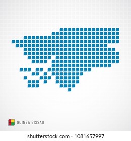 Vector illustration of Guinea Bissau map dotted basic shape icons and flag