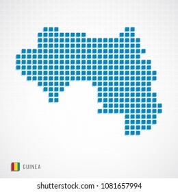 Vector illustration of Guinea map dotted basic shape icons and flag