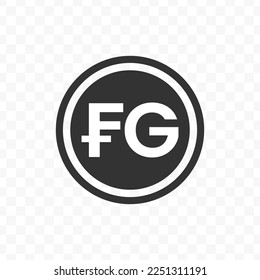 Vector illustration of Guinean Franc currency icon in dark color and transparent background(png).