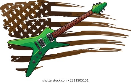 vector illustration of guitar with American Flag