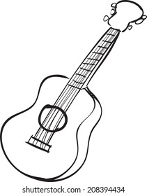 Vector illustration of guitar in black and white doodle sketch