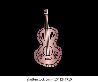 Vector Illustration of Guitar with Elegant Rose Gold Color. Graphic Design for Company, Shirt, Icon, Layout, Background, Template and more.