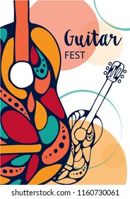 Vector illustration - Guitar festival. Hand-drawn music instruments. For music events, concerts.