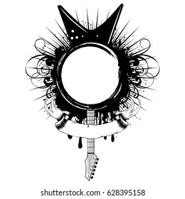Vector illustration guitar and frame on grunge background