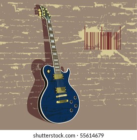 vector illustration with guitar in grunge style.
