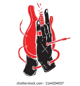 vector illustration guitar and hand for rock festival poster