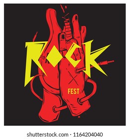 vector illustration guitar and hand for rock festival poster