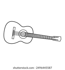 Vector illustration of guitar icon, logo. Musical tool outline line art of acoustic and electric guitar. Musical concept, idea, abstract