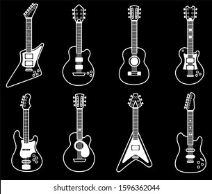 vector illustration of guitar icons for dark background