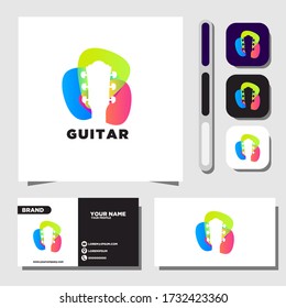 vector illustration of guitar insidr pick guitar with business card and icon design fit for your music logo studio logo identity