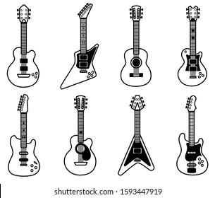 vector illustration of guitar isolated icon set