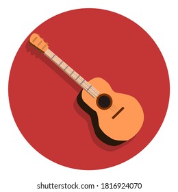 Vector illustration of a guitar isolated on red background.guitar sign symbol. music icon.