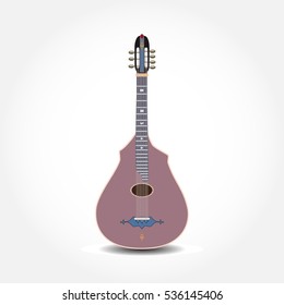 Vector illustration of guitar isolated on a white background in flat design. Classic acoustic guitar, string, plucked musical instrument.