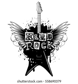 Vector illustration guitar and lettering hard rock on grunge background