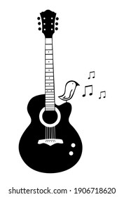 Vector illustration of Guitar music with bird