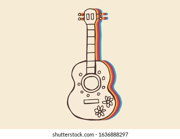 Vector Illustration of Guitar Musical Instrument with Vintage Rainbow Style. This Is Good For Poster, Background and Shirt Design.