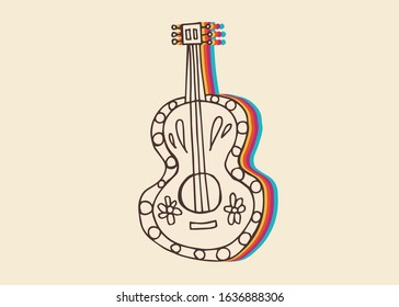 Vector Illustration of Guitar Musical Instrument with Vintage Rainbow Style. This Is Good For Poster, Background and Shirt Design.