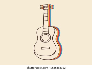 Vector Illustration of Guitar Musical Instrument with Vintage Rainbow Style. This Is Good For Poster, Background and Shirt Design.