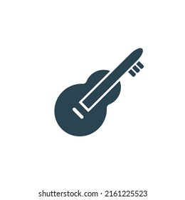 Vector illustration, guitar, musical instrument, travel and camping icon. Flat design.