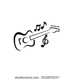 Vector illustration of a guitar with musical notation. Perfect for music-themed design projects, teaching materials, or artistic inspiration.