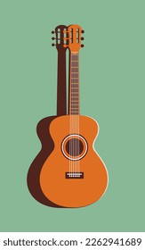 Vector illustration of a guitar on a mint green background. Minimalistic illustration in trendy colors. Musical concept.