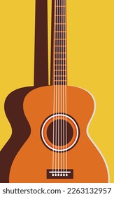 Vector illustration of a guitar on a yellow background. Minimalistic illustration in trendy colors. Musical concept.