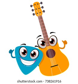 Vector Illustration of Guitar and Pick Mascot