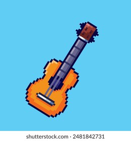 Vector Illustration of guitar with Pixel Art Design, perfect for game assets themed designs