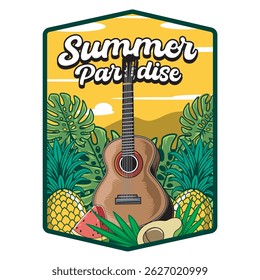 Vector Illustration of Guitar with Retro Vector Illustration Available for Tshirt Design