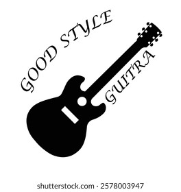 a vector illustration of a guitar silhouette featuring artistic curves, musical notes, and abstract swirls. The design is modern, elegant, and perfect for posters, logos, or decor.