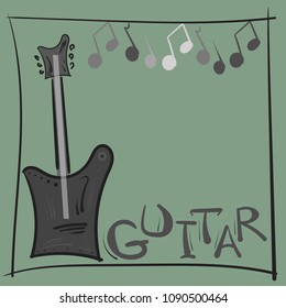 Vector illustration with guitar, sketched with notes. EPS 10.