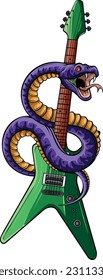 vector illustration of guitar with snake on white background