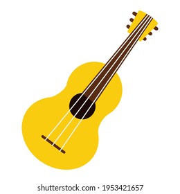Vector illustration of a guitar. Stringed musical instrument. Yellow wooden guitar. Isolated tool on a white background. Simple flat style, colored doodle