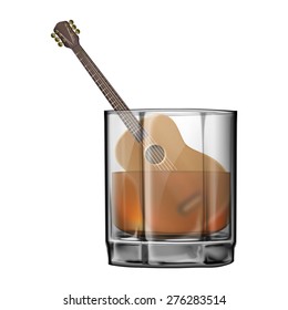 Vector illustration Guitar in a wineglass of whiskey
