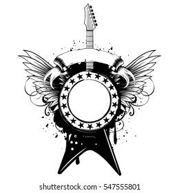 Vector illustration guitar and wings on grunge background