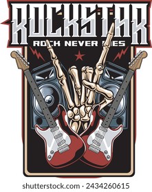 Vector Illustration of Guitars, Hand Bones and Active Speakers with Hand Drawing Style Available for Logo Badge