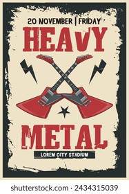 Vector Illustration of Guitars and HEAVY METAL text with Hand Drawing Style Available for Poster