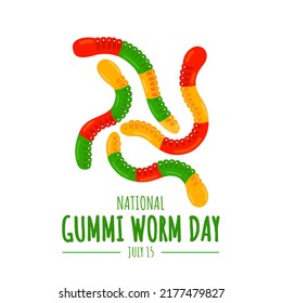 Vector illustration, gummi worm isolated on white background, as a banner or poster, national gummi worm day.