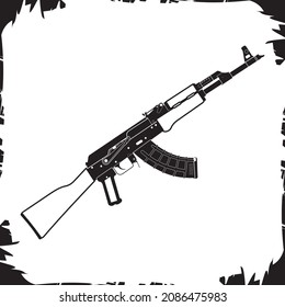Vector de la pistola de ilustración de AK 47 blanco negro