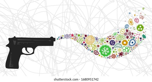 vector illustration of gun and bacteria pathogens for biological weapon concept