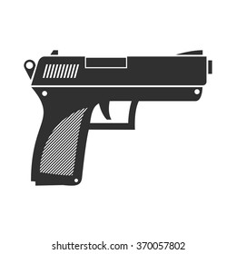 Vector illustration of a gun battle. Flat, black Icon firearm as a pistol.