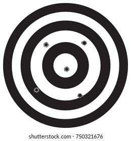 Vector illustration Gun bullet`s holes on paper target. Shooting target with bullet holes