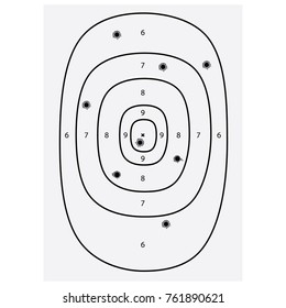 Vector illustration Gun bullet`s holes on paper target. Shooting target with bullet holes